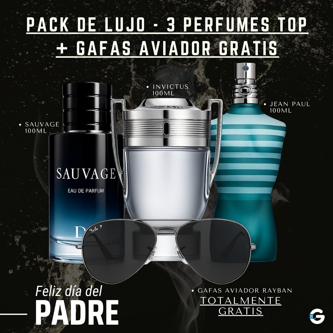 COMBO 3X1 DE PERFUMES + GAFAS AVIADOR GRATIS 🕶️ + ENVÍO INCLUIDO ✅