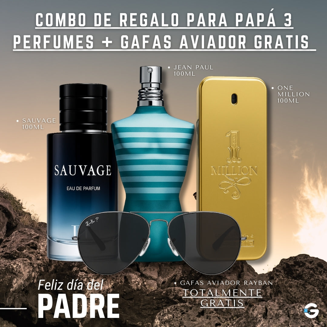 COMBO 3X1 DE PERFUMES + GAFAS AVIADOR GRATIS 🕶️ + ENVÍO INCLUIDO ✅
