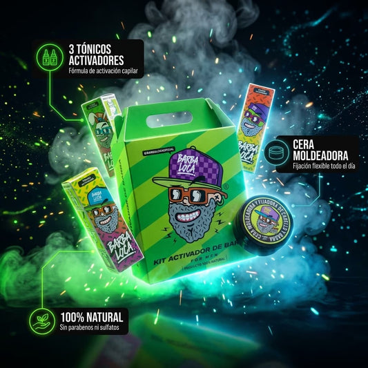 Barba Loca Kit Activador de Barba con Tónicos y Cera Moldeadora
