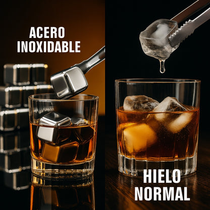 Set Premium: 16 Cubos Inoxidables + Pinzas + Guía Digital para Hacer Cocteles Profesionales Gratis