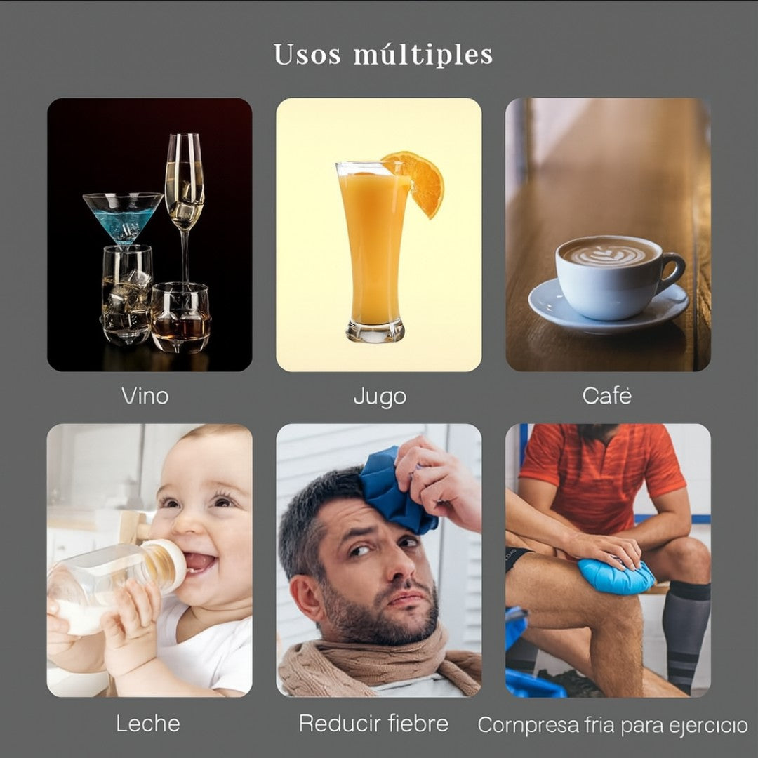 Set Premium: 16 Cubos Inoxidables + Pinzas + Guía Digital para Hacer Cocteles Profesionales Gratis