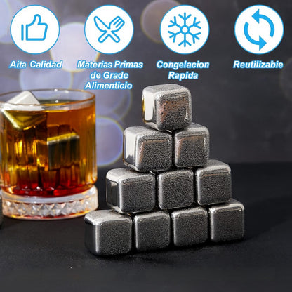Set Premium: 16 Cubos Inoxidables + Pinzas + Guía Digital para Hacer Cocteles Profesionales Gratis