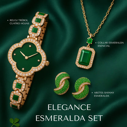 ELEGANCE SET™ RELOJ TRÉBOL ESMERALDA + REGALO EXCLUSIVO: ARETES Y COLLAR + ENVIÓ GRATIS🎁