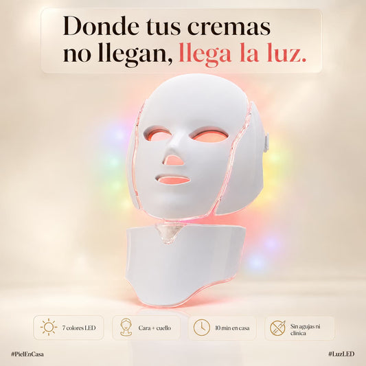Máscara Facial y de Cuello de Terapia de Luz Roja LED, Máscara Facial de Terapia de Luz LED de 7 Colores, Máscara de Terapia de Luz Roja Infrarroja, Máscara de Rejuvenecimiento de la Piel